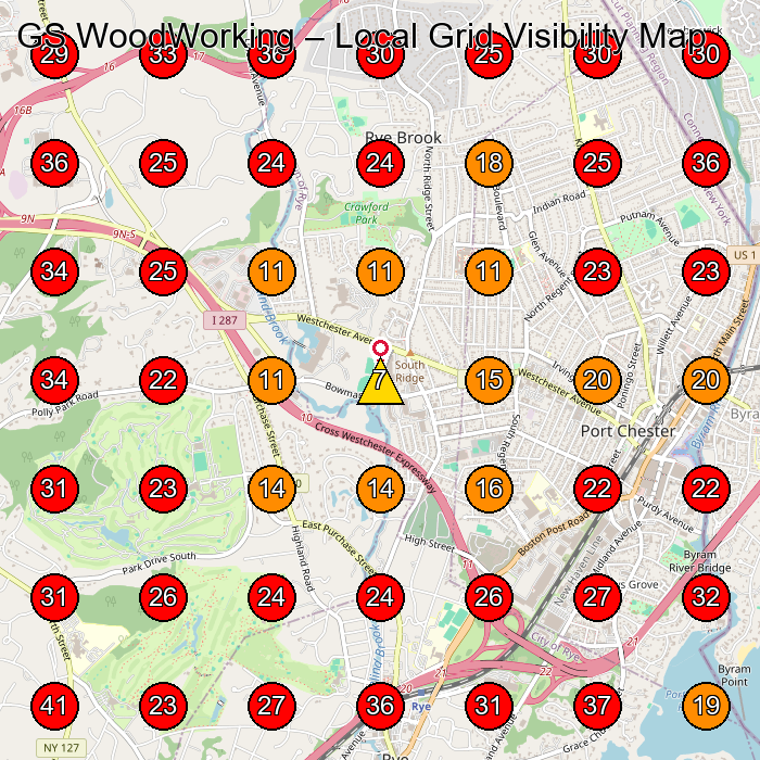 GS WoodWorking GeoGrid visibility map for Cabinet Maker in Stamford